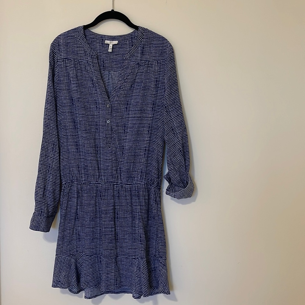 Joie navy & white checkered mini dress with ruffled bottom